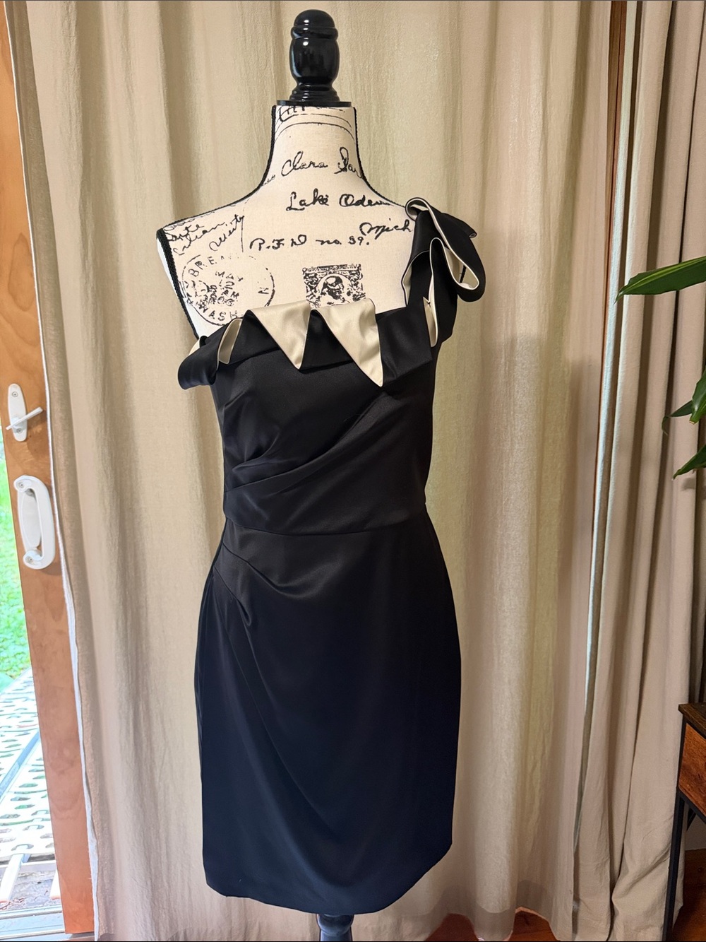 Max & Cleo Black One-Shoulder Dress with Ivory Accents